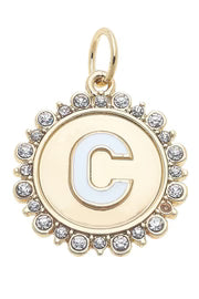 Rhinestone - Studded Enamel Letter Disc Charm in Shiny Gold