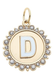 Rhinestone - Studded Enamel Letter Disc Charm in Shiny Gold