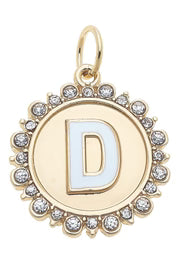 Rhinestone - Studded Enamel Letter Disc Charm in Shiny Gold