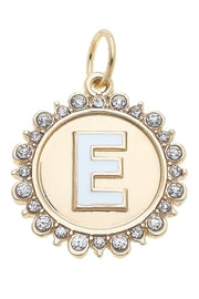 Rhinestone - Studded Enamel Letter Disc Charm in Shiny Gold