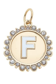 Rhinestone - Studded Enamel Letter Disc Charm in Shiny Gold