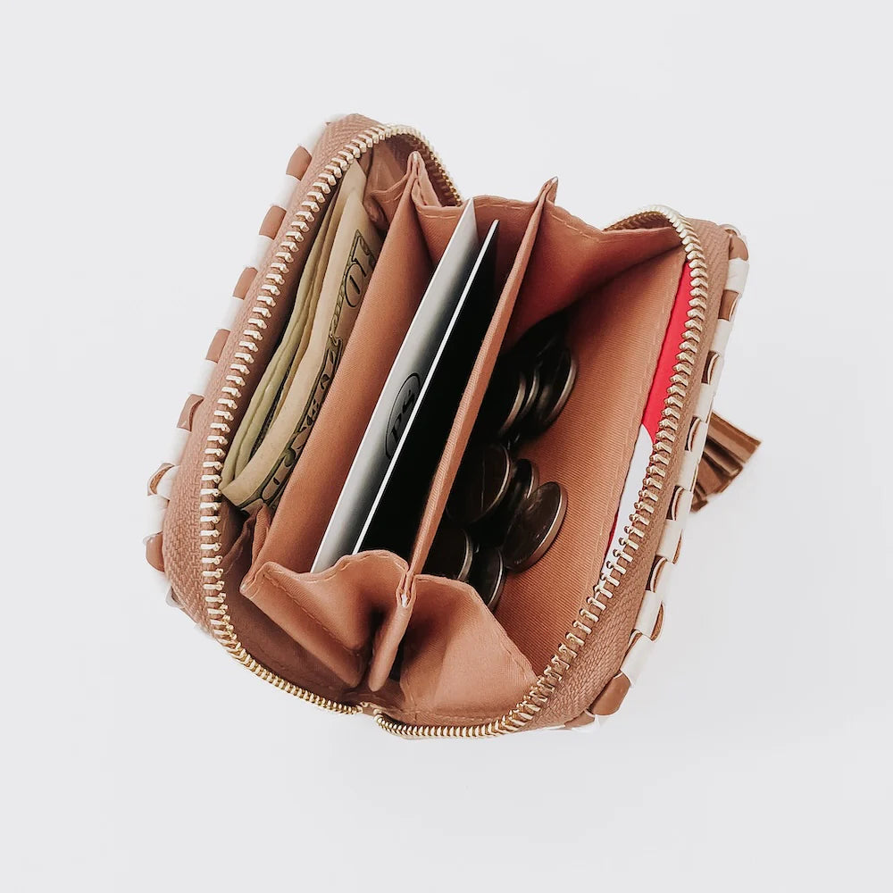 Wynona Woven Wallet Wholesale - Checkered Brown