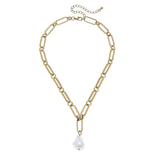 Camille Chain Link Necklace With Raw Pearl Charm