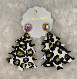 Bead & Glitter Leopard Tree Earrings