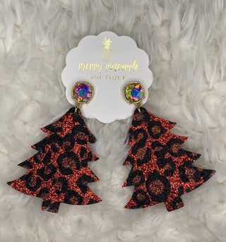 Bead & Glitter Leopard Tree Earrings