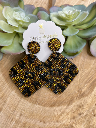 Leopard Square Bead Earrings