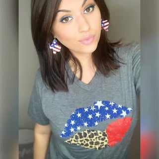 American Flag Leopard Lips Graphic Tee