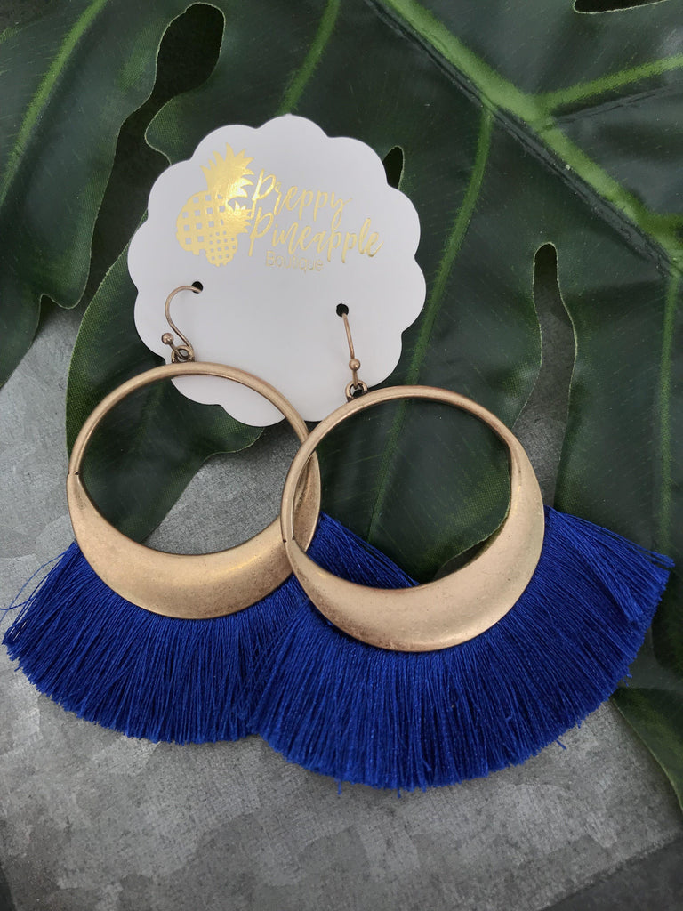 Golden Stella | Fan Tassel Circle Earrings | - Preppy Pineapple Boutique